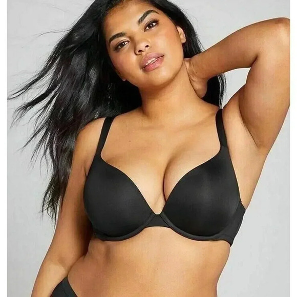 Cacique‎ Bra Full Coverage Black Smooth Underwire Lane Bryant Push Up 40DD - Picture 1 of 9
